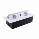 Design Light Versenkbare Einbausteckdose Kombibox 3m Zuleitung mit Klappdeckel 2xUSB + 2xSchuko wei&szlig;